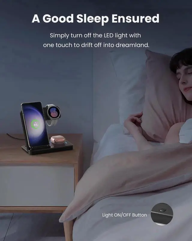 Alt view image 7 of 7 - 3 in 1 Wireless Charger Stand for Samsung, CIYOYO Fast Phone Charging Station for Galaxy Watch5 Pro/4/3/Active2/1, S24 Ultra/S24 Plus/S23/S22/S21/S20/Note 20, Z Fold/Flip Series, Android, Buds2 Pro