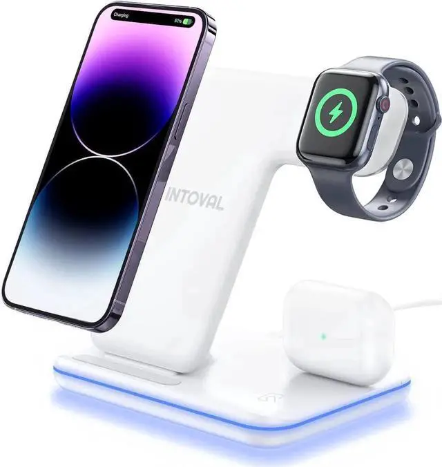 Main image of Intoval Charging Station for Apple iPhone/iWatch/Airpods, 3 in 1 Wireless Charger for iPhone15/14/13(Pro, Pro Max) 12/11/XS/XR, iWatch9/8/Ultra/7/6/SE/5/4/3/2, Airpods Pro2/Pro1/3/2/1(Z5 White)