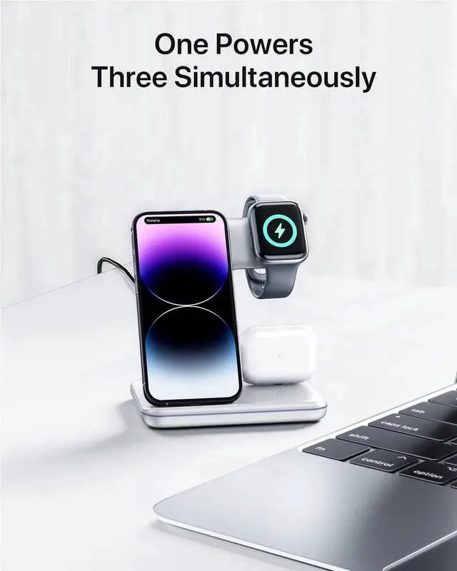 Alt view image 4 of 5 - Intoval Charging Station for Apple iPhone/iWatch/Airpods, 3 in 1 Wireless Charger for iPhone15/14/13(Pro, Pro Max) 12/11/XS/XR, iWatch9/8/Ultra/7/6/SE/5/4/3/2, Airpods Pro2/Pro1/3/2/1(Z5 White)