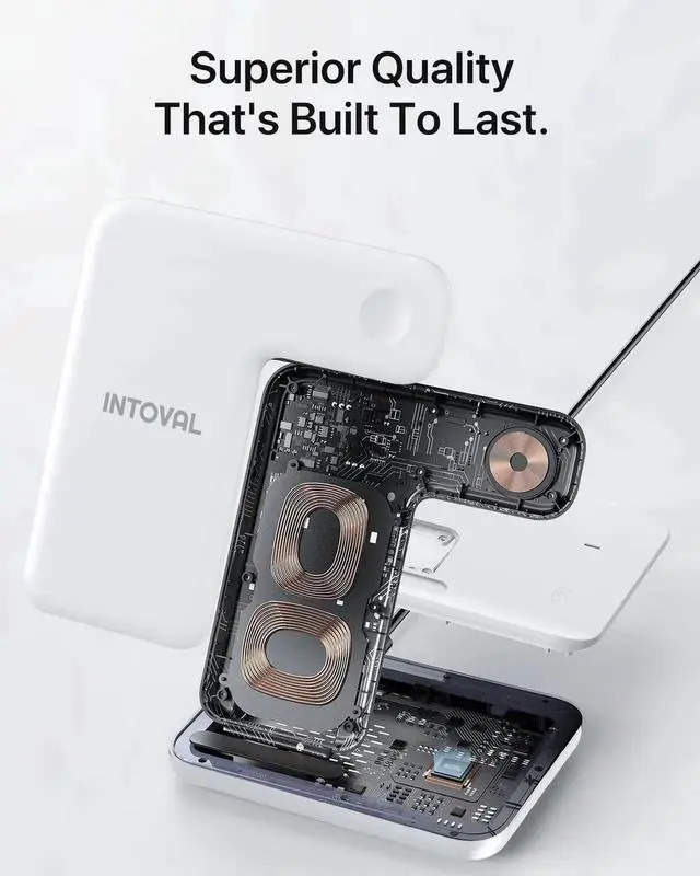 Alt view image 3 of 5 - Intoval Charging Station for Apple iPhone/iWatch/Airpods, 3 in 1 Wireless Charger for iPhone15/14/13(Pro, Pro Max) 12/11/XS/XR, iWatch9/8/Ultra/7/6/SE/5/4/3/2, Airpods Pro2/Pro1/3/2/1(Z5 White)