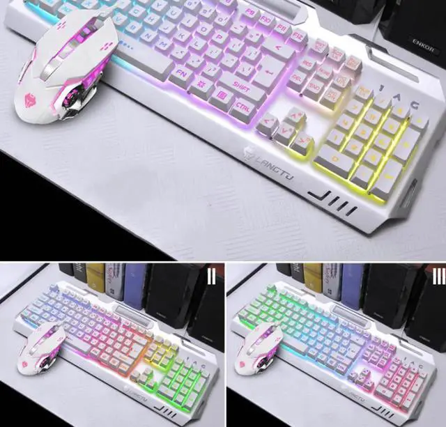 Main image of CO-RN K006 Mechanical Feeling Design, Cool Exterior Waterproof Wired Rainbow Breathing LED Lights Keyboard And Mouse Combo For Office And Game, 1600DPI, 19 Antighosting - White( Add Phone Bracket)