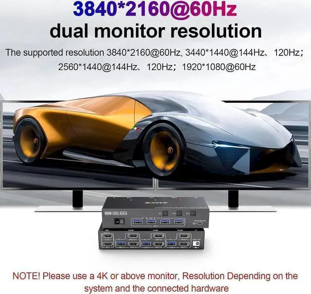 Alt view image 7 of 7 - USB 3.0 HDMI KVM Switch 2 Monitors 3 Computers 4K@60Hz, EDID simulation, Dual Monitor HDMI KVM Switch 3 in 2 Out for 3 Computers Share 2 Displays and 4 USB 3.0 Ports, Wired Remote and Cables Included