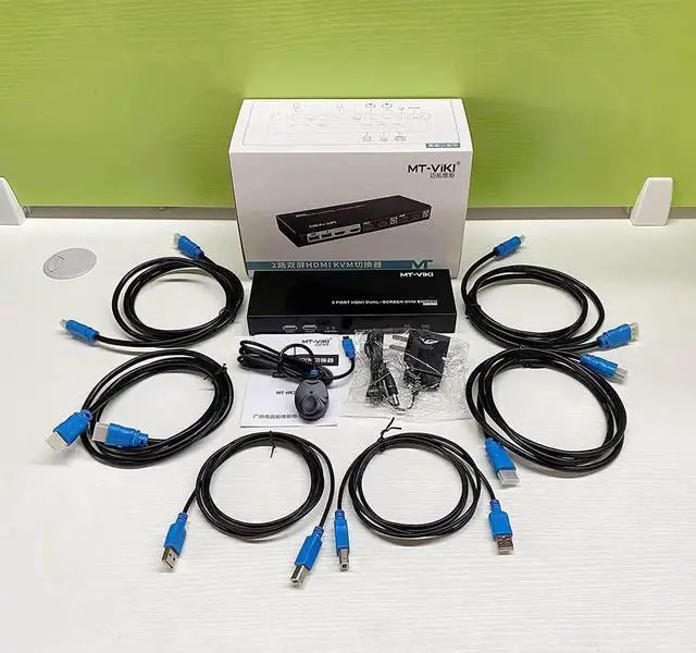 Main image of Dual Monitor HDMI KVM Switch 2 Port, 4K @60Hz USB HDMI Extended Display Switcher for 2 Computers Share 2 Monitors and 4 USB 2.0 Hub, Desktop Controller & USB Cables HD MI Cables Included