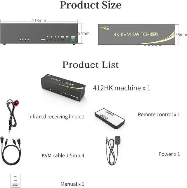 Alt view image 6 of 7 - HDMI KVM Switch 4 in 2 Out Dual Monitor Extended Display 4K @60Hz 4:4:4 with Audio and USB 2.0 Hub Sharing PC Monitor Keyboard Mouse Switcher