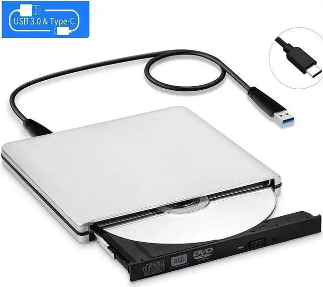 Alt view image 7 of 7 - External DVD CD Drive, Aluminum USB 3.0 Lightscribe DVD Burner Type-C Portable DVD CD +/-RW Rewriter Reader Slim Optical Drive Compatible with Macbook Laptop Desktop (Silver)