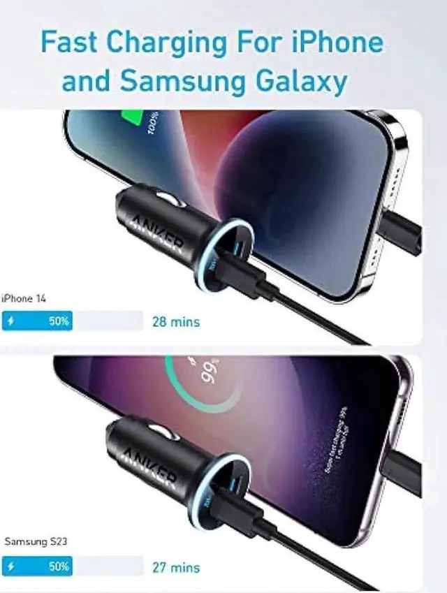 Alt view image 3 of 6 - USB C Car Charger Adapter, Anker 52.5W Cigarette Lighter USB Charger, 323 Anker Car Charger with 30W PowerIQ 3.0 Fast Charging for iPhone 15/15 Plus/15 Pro/15 Pro Max, Galaxy S23/22, Pixel