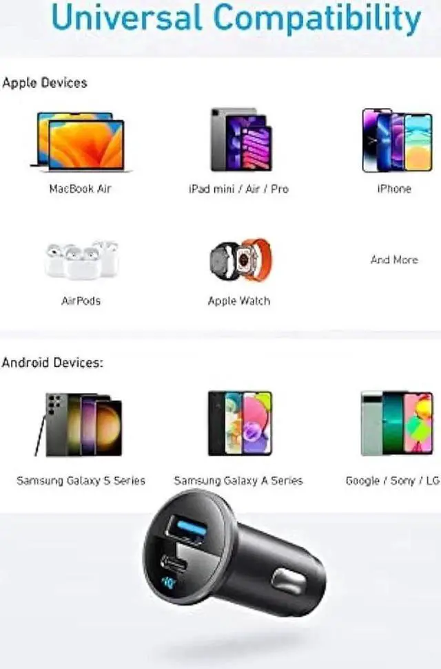 Alt view image 4 of 6 - USB C Car Charger Adapter, Anker 52.5W Cigarette Lighter USB Charger, 323 Anker Car Charger with 30W PowerIQ 3.0 Fast Charging for iPhone 15/15 Plus/15 Pro/15 Pro Max, Galaxy S23/22, Pixel