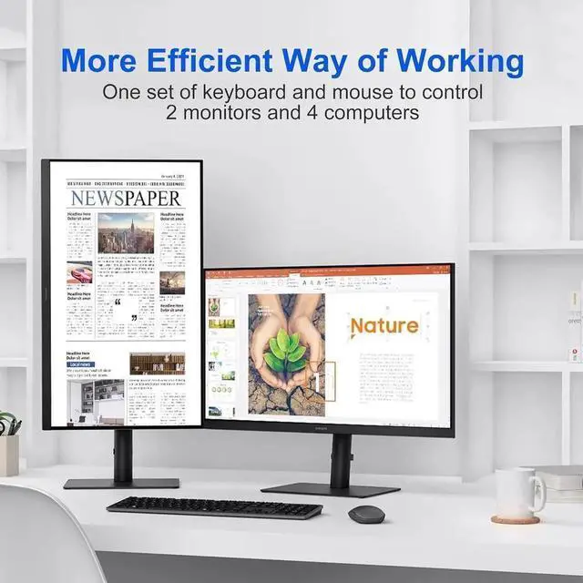 Alt view image 5 of 7 - 8K Dual Monitor KVM Switch 4 Computer 2 Monitors, HDMI KVM Switches with 3 USB 3.0 Ports, Remote and Power Adapter, Support Copy and Extend Mode, Compatible with Windows/Vista/XP/Mac OS/Linu