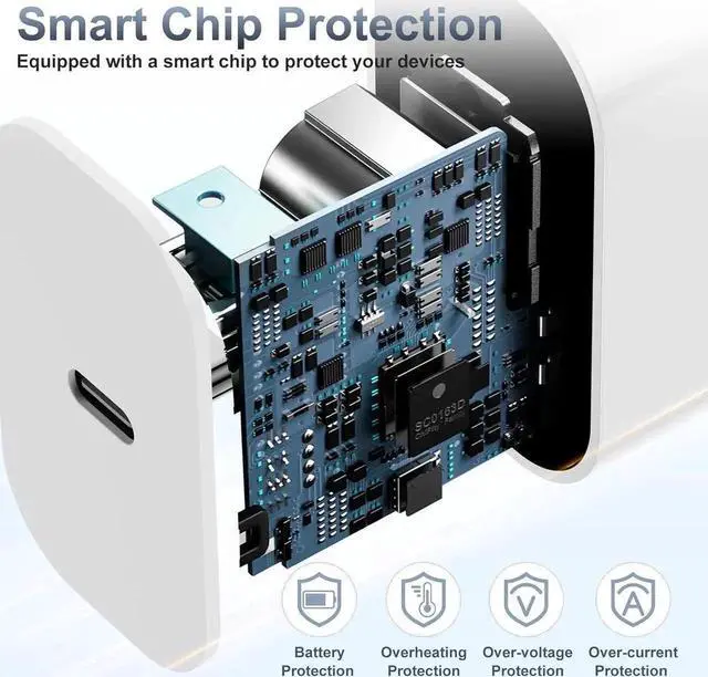 Alt view image 3 of 7 - iPhone 15 Fast Charger, 20W USB C Charging Block for Apple iPhone 15 Plus/15 Pro Max, iPad Pro 12.9/11 inch/4/3th/Air/Mini/6 Gen,iPad Wall Plug Power Adapter Cube Brick/6ft Type C to C Cable Cord Long