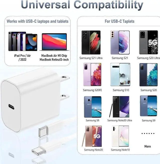 Alt view image 7 of 7 - iPhone 15 Fast Charger, 20W USB C Charging Block for Apple iPhone 15 Plus/15 Pro Max, iPad Pro 12.9/11 inch/4/3th/Air/Mini/6 Gen,iPad Wall Plug Power Adapter Cube Brick/6ft Type C to C Cable Cord Long