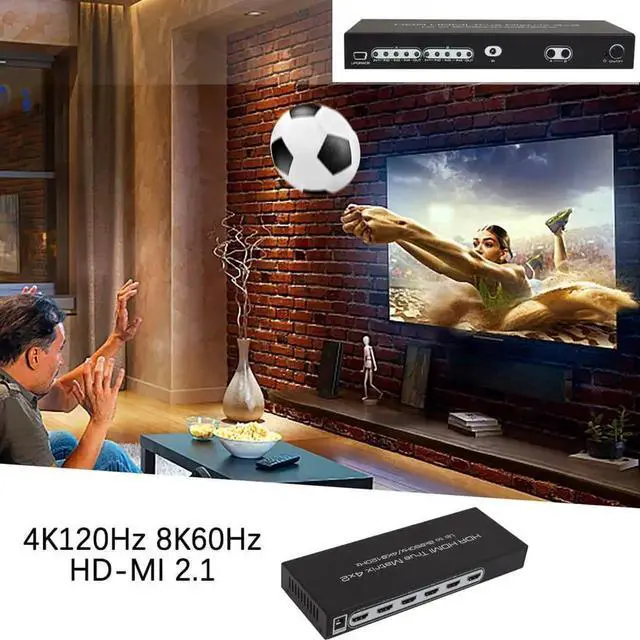 Alt view image 6 of 7 - 4x2 HDMI Matrix, UHD 8K @60Hz HDMI Matrix Switcher 4 in 2 Out 4K @120Hz HDR HDMI Splitter HDMI Scaler 8K 60Hz Sync, HDCP2.3 HDMI2.1 40 Gbps HDMI 2.1 Matrix 4x2 IR and Power Adapter
