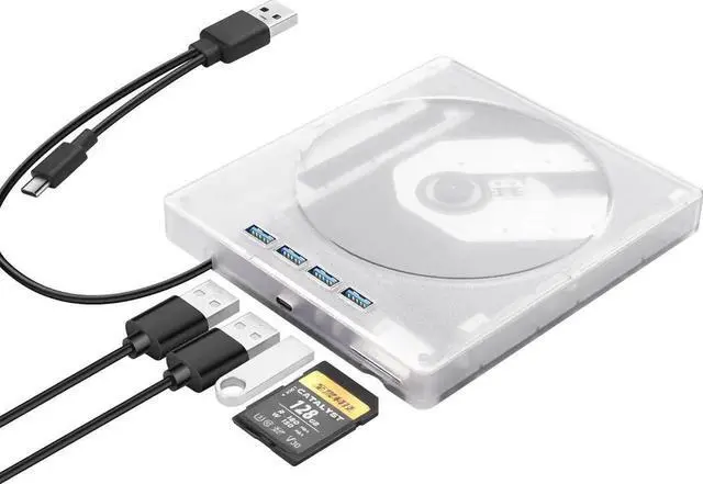 Main image of AUTYUE 7 in 1 External CD DVD Drive for Laptop with 4 USB Ports and TF/SD Card Slots, USB 3.0 Portable CD/DVD Disk Drive Player CD DVD Burner Reader Writer for Laptop PC Windows 11/10/8/7 Linux OS