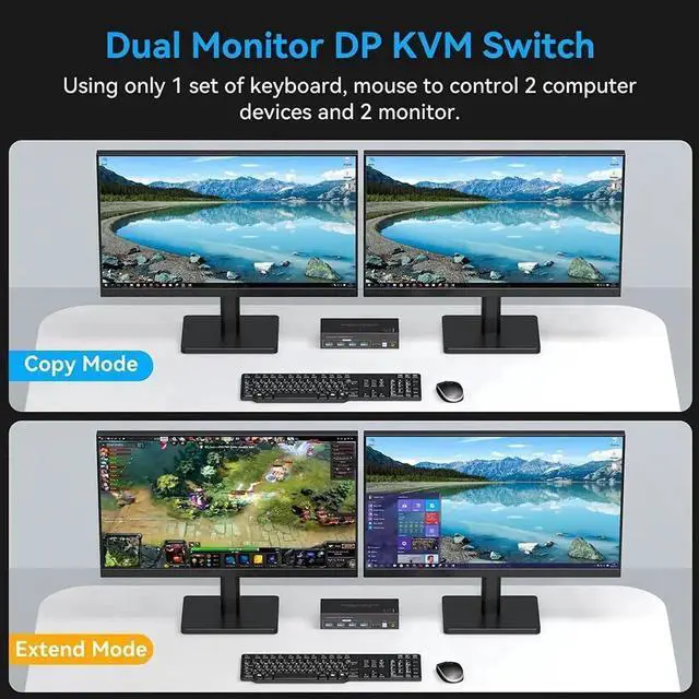 Alt view image 5 of 7 - 2 Port Dual Monitor Displayport KVM Switch for 2 Computers 2 Monitors Share Keyboard Mouse Printer, Displayport1.4 USB3.0 KVM Switch Support 4K @120Hz 8K @60Hz with 4x USB 3.0 Support Desktop Control