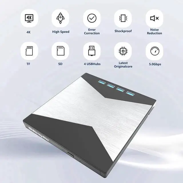 Alt view image 4 of 7 - 7-in-1 External Blu Ray Drive, 4K Portable Blu Ray Burner USB 3.0 Type-C BD Player with SD/TF Port, CD/DVD Burner R/W 3D BluRay Drive, External 4K Blu Ray Drive Compatible with Windows MacOS Laptop PC