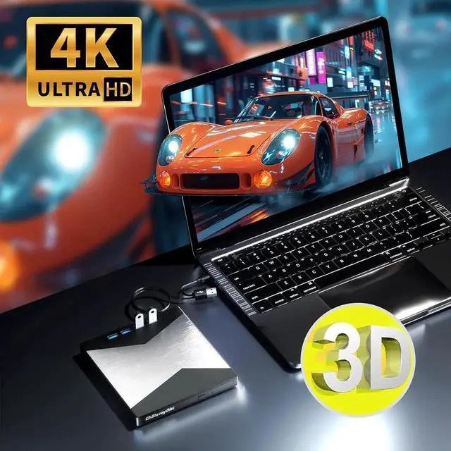 Alt view image 7 of 7 - 7-in-1 External Blu Ray Drive, 4K Portable Blu Ray Burner USB 3.0 Type-C BD Player with SD/TF Port, CD/DVD Burner R/W 3D BluRay Drive, External 4K Blu Ray Drive Compatible with Windows MacOS Laptop PC