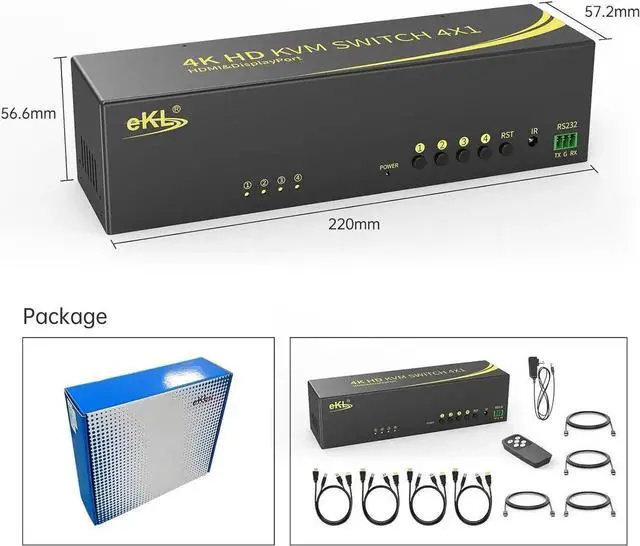 Main image of 4 in 2 Out Dual Monitor HDMI + DisplayPort KVM Switch 4 Computer 2 Monitors, Extended Display 4K@60Hz 4:4:4 with Audio and USB 2.0 Hub Sharing PC Monitors One Set of Keyboard and Mouse Switcher
