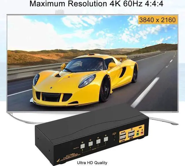 Alt view image 7 of 7 - 4 Port KVM Switch Dual Monitor HDMI 4K 60Hz, HDMI KVM Switch for 4 Computers 2 Monitors with USB 2.0 HUB and Cables