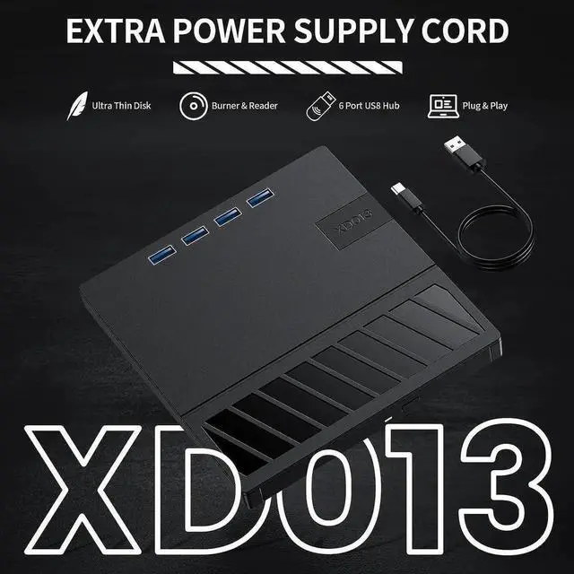 Main image of External CD/DVD Drive for Laptop, 7 in 1 USB Ultra-Slim Portable CD/DVD Player Burner, with 4 USB Ports, SD/TF Card Reader CD ROM Compatible with External DVD Player for Windows 11/10/8/7 Linux MacOS