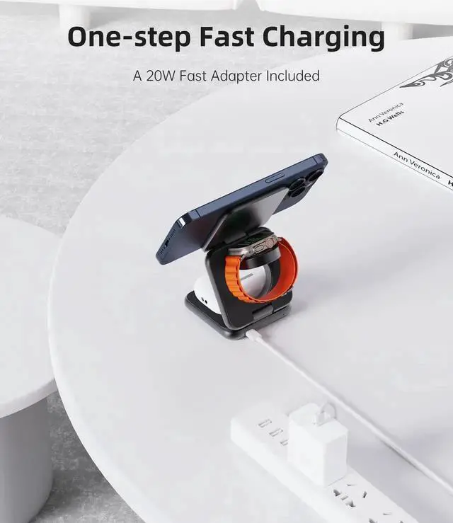 Alt view image 2 of 7 - Foldable Magnetic Wireless Charger, Aluminum Alloy 3 in 1 Charging Station for Apple, 15W Fast Mag-Safe Charger Stand for iPhone 15 14 13 12 Pro/Max/Plus, for AirPods 3/2/Pro,5W for iWatch-Gray