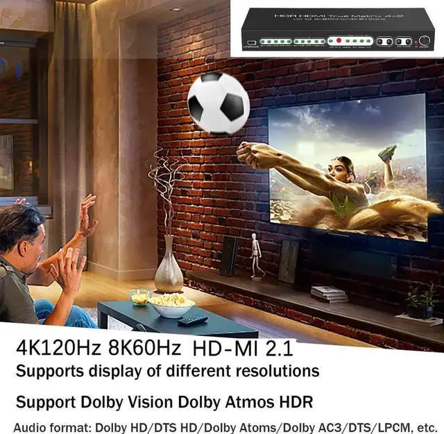Alt view image 4 of 7 - 8K @60Hz HDR UHD HDMI Matrix Switcher 4x2, Dolby Version 48Gbps CEC ARC 8K 7680x4320P HDMI Splitter Switch 4 in 2 Out, 4K @120Hz VRR HDMI Matrix Support PS5 Xbox
