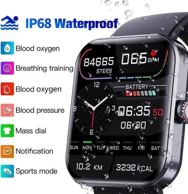 Alt view image 2 of 7 - Blood Glucose Monitoring Smartwatch - Fitness Tracker with Blood Pressure, Blood Oxygen Tracking - Heart Rate Monitor | Calorie Step Counter Non-invasive Blood Glucose Test Sport Smart Watch