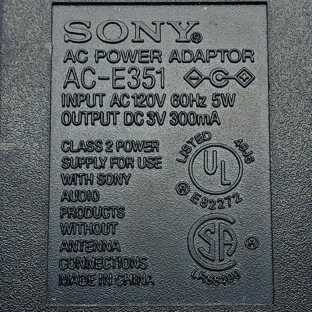 Main image of Genuine AC Power Supply Adapter Sony AC-E351 3V 0.3A 5W 2.3mm connector