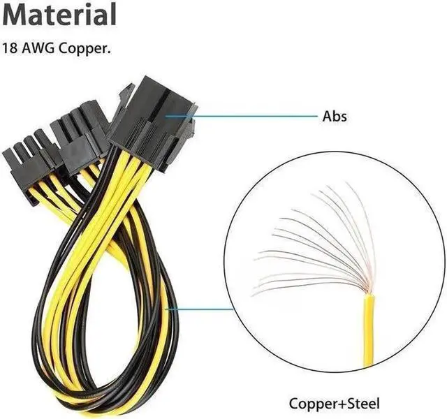 Alt view image 3 of 3 - 10-Pack PCI-E 8Pin to 2X 8 Pin (6+2) Power Splitter Cable for PCIE PCI Express Image Card Y - Splitter Extension Cable 18AWG(20cm/7.87")