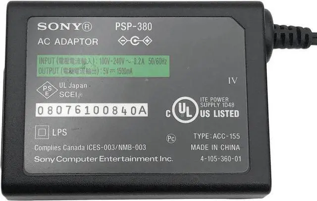 Alt view image 2 of 3 - Genuine So-ny PSP-380 AC Adapter Power Supply ACC-155 5V 2000mA W/P.Cord