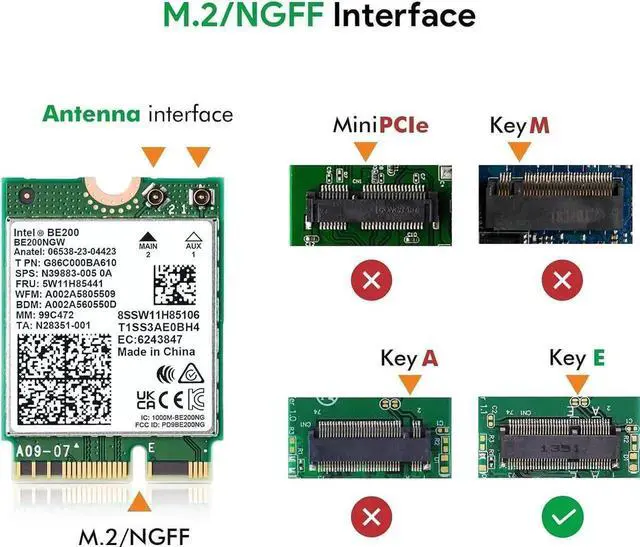Alt view image 6 of 7 - Wireless WiFi Network Card, BE200 WiFi 7 Adapter, BE200NGW 8774Mbps Bluetooth 5.4 Tri-Band 802.11be NGFF M.2 Module, MU-MIMO, WPA4, Wireless Adapter for Laptop, Only Work for Windows 11 (64-bit)