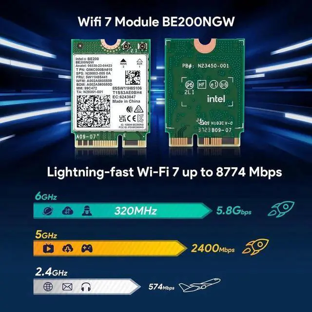 Alt view image 7 of 7 - Wireless WiFi Network Card, BE200 WiFi 7 Adapter, BE200NGW 8774Mbps Bluetooth 5.4 Tri-Band 802.11be NGFF M.2 Module, MU-MIMO, WPA4, Wireless Adapter for Laptop, Only Work for Windows 11 (64-bit)