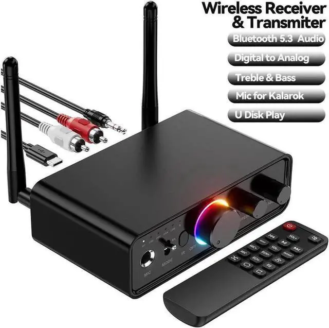 Main image of Bluetooth 5.3 Audio Receiver Transmitter for Home Stereo TV, HiFi Wireless Bluetooth Low Latency Audio Adapter, Supports USB, RCA, 3.5mm AUX, DAC, Coaxial, Optical Input/Output