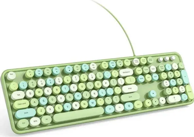 Main image of Wired Computer Keyboard - Green Colorful Full-Size Round Keycaps Typewriter Keyboards for Windows, Laptop, PC, Desktop, Mac