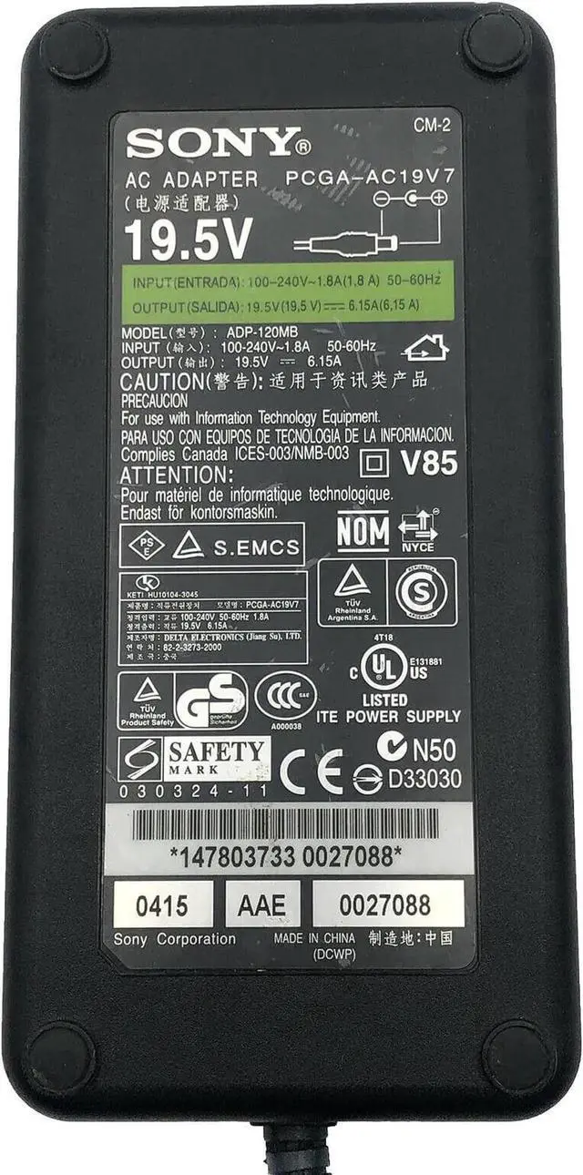 Alt view image 4 of 4 - Genuine So-ny PCGA-AC19V7 AC Adapter ADP-120MB For Vaio Laptop W/P.Cord