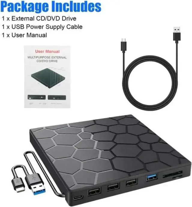 Alt view image 2 of 7 - [7 in 1] External CD/DVD Drive for Laptop, Portable DVD Player for Laptop, USB 3.0 Ultra-Slim Portable, CD Burner External Optical Drive Compatible with Laptop Desktop,Windows 11/10/8/7 Linux MacOS