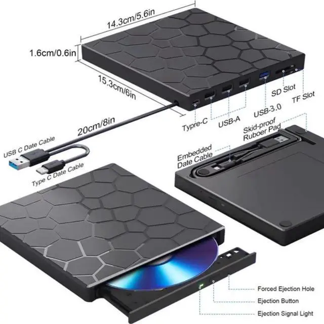 Alt view image 5 of 7 - [7 in 1] External CD/DVD Drive for Laptop, Portable DVD Player for Laptop, USB 3.0 Ultra-Slim Portable, CD Burner External Optical Drive Compatible with Laptop Desktop,Windows 11/10/8/7 Linux MacOS