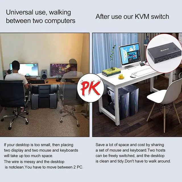 Alt view image 7 of 7 - 2 Port HDMI +DisplayPort KVM Switch for 2 Computers, DP HDMI USB KVM Switch for 2 Computers Share One Set Keyboard Mouse Printer and One Monitor, DP Support for 1920*1200 @30Hz HDMI Support 4K @30Hz