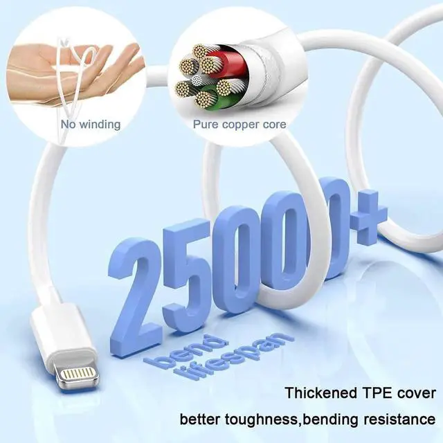 Alt view image 6 of 7 - iPhone Charger 10ft, [MFi Certified] Long Lightning Cable Data Sync Charging Cords with USB Wall Charger Travel Plug Adapter for iPhone 13 12 11 Pro Max/SE 2020/X/XR/8/7/6/iPad and More(2Pack)