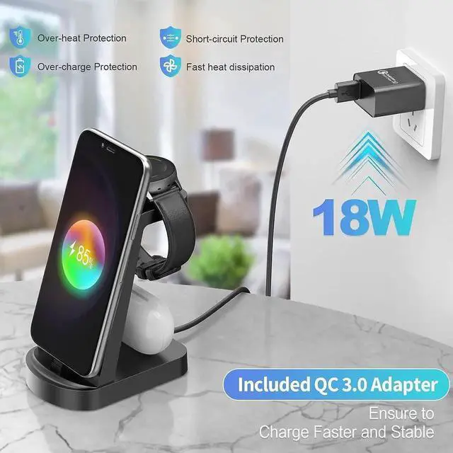 Alt view image 5 of 6 - Charging Station for Multiple Devices,3 in 1 Fast Charging Stand USB-C Charger for Galaxy Watch 5/5 Pro/4/3/Active,Galaxy S23/S22/S21/S20/S10/Note20/Note10/Z Flip 4/Z Fold 4/Galaxy Buds