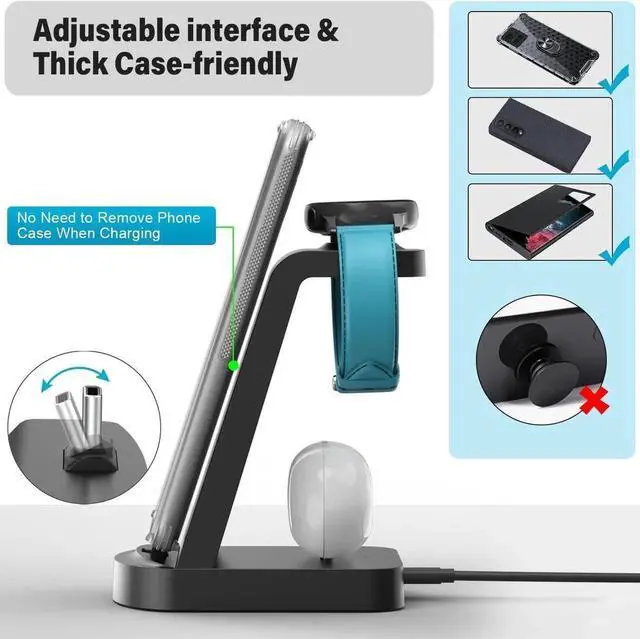 Alt view image 6 of 6 - Charging Station for Multiple Devices,3 in 1 Fast Charging Stand USB-C Charger for Galaxy Watch 5/5 Pro/4/3/Active,Galaxy S23/S22/S21/S20/S10/Note20/Note10/Z Flip 4/Z Fold 4/Galaxy Buds