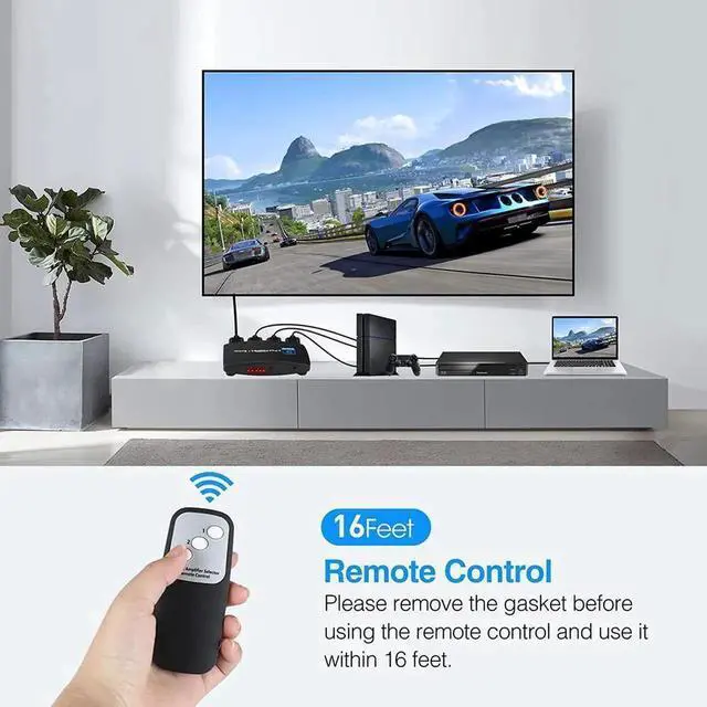 Alt view image 2 of 7 - 8K@60Hz HDMI 2.1 Switch, HDMI Switch 3 in 1 Out, 3-Port HDMI Switcher Selector, Supports 4K@120Hz, 1080P@240Hz, 1080P@120Hz for Fire Stick, HDTV, PS4/5, Game Consoles with Remote Control