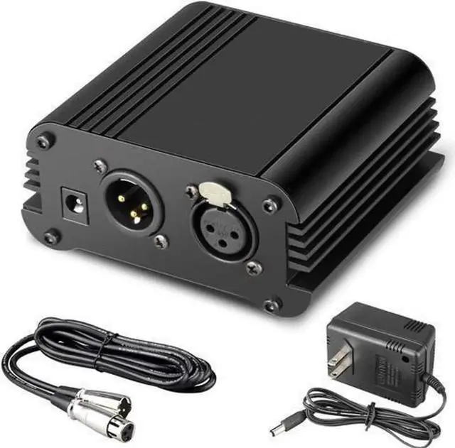 Main image of 1Channel 48V Phantom Power Supply with Adapter BONUS+XLR 3 Pin Microphone Cable for Any Condenser Microphone Music Recording Equipment