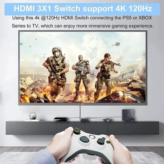 Alt view image 4 of 7 - 3 in 1 Out HDMI 2.1 Switch 8K@60Hz, 4K@120Hz HDMI Switcher 3 Port, 8K HDMI Auto Switch 3x1 Selector with IR Remote for Xbox,PS5,PS4,UHD TV, Support 48Gbps, HDCP 2.3,HDR 10+, 1080P@240Hz