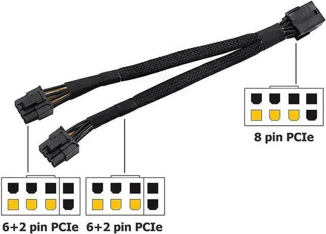 Alt view image 6 of 6 - 2PCS GPU PCIe 8 Pin Female to Dual 2X 8 Pin (6+2) Male PCI Express Power Braided Y-Splitter Extension Cable,20cm
