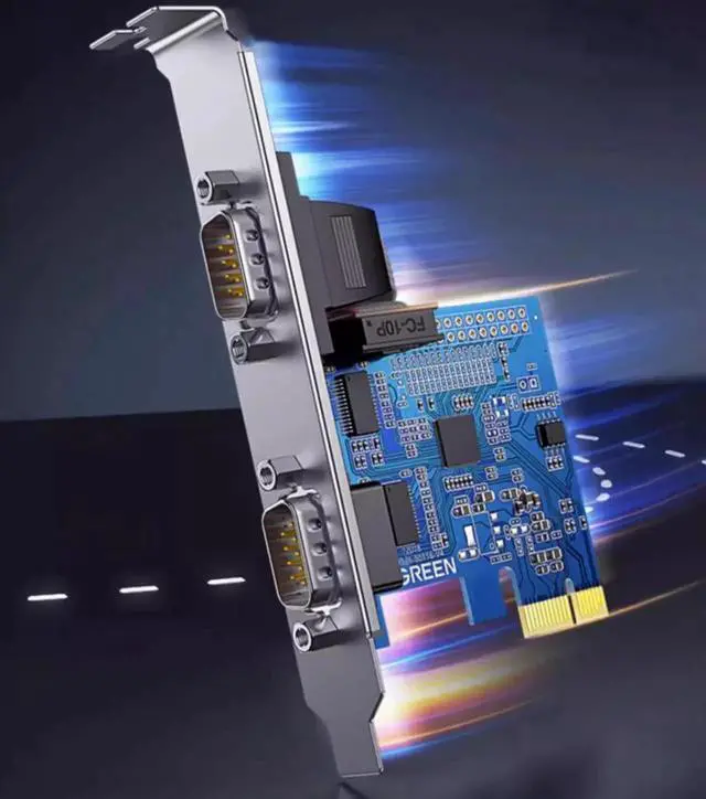 Alt view image 2 of 6 - UGREEN PCIE-E to RS-232 serial port expansion card COM port desktop computer host adapter card 9-pin DB9 industrial control