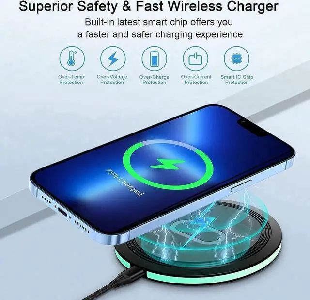 Alt view image 5 of 7 - Wireless Charger Samsung Fast Charging Pad for Samsung Galaxy S24/S23 Ultra/S22/S21/Z Flip 5,15W Wireless Charging Station Charger Mat with QC Adapter for Google Pixel 8a 7a 8 7 Pro 6,iPhone 15 14 13