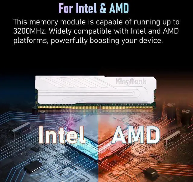 Alt view image 2 of 7 - KingBank Computer Desktop Memory Ram DDR4 16GB(2x8GB) 3200MHz CL16 1.35V with Heatsink for Desktop Computer High Performance Gaming Office