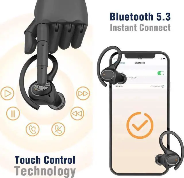 Alt view image 4 of 7 - Ture Wireless Earbuds with Earhooks for Small Ears, Mini Bluetooth Earbuds with Microphone, IPX7 Waterproof Bluetooth Headphones, 24H Playtime, Wireless Earphones for Sport and Working Out