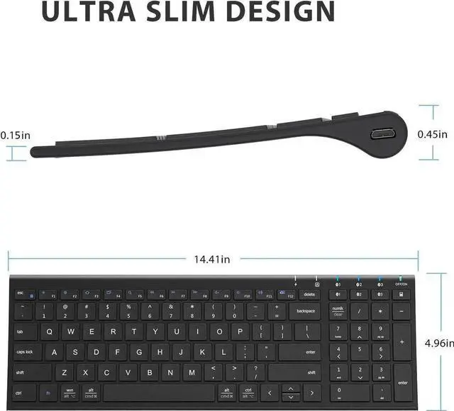 Alt view image 4 of 7 - BK10 Bluetooth Keyboard, Keyboard USB-C Rechargeable Bluetooth 5.1 with Number Pad Ergonomic Design Full Size Stable Connection Keyboard for iPad, iPhone, Mac, iOS, Android, Windows