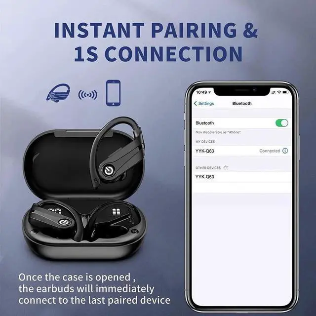 Main image of Ture Wireless Earbuds Bluetooth Ear Buds with Mic, 72H Wireless Headphones Bluetooth 5.3 Sport Earbuds Digital LED Display, IPX7 Waterproof Over Ear Earphones with Hooks for Sports Running Workout Gym