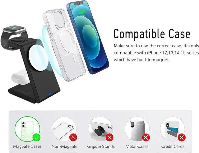 Alt view image 5 of 7 - 3-in-1 Foldable Charging Station for MagSafe, Travel Magnetic Charger Stand for iPhone 15 14 13 12 Pro Max, Fast Wireless Charging Dock for Apple Watch/AirPods(Black)
